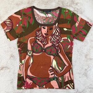 Custo Barcelona Graphic Baby Tee Womens M Y2K Stretch Jungle Print, bikini woman